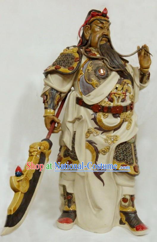 Large Guan Gong Shiwan Ceramic Figurine