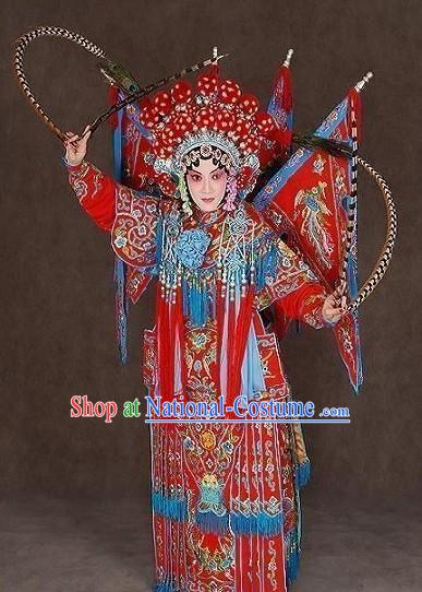 Beijing Opera Mu Guiying Armor Da Kao Costume and Hat Complete Set