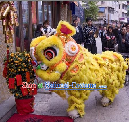 Supreme Traditional Handmade Lucky Feng Shui Long Wool Lion Dance Costume Complete Set