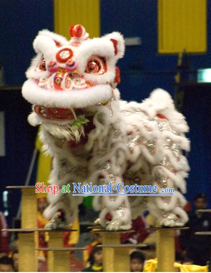 Adorable White Wool Lion Dance Head and Costume Complete Set