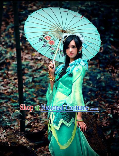 Ancient Chinese Green Fairy Costume and Hair Accessories