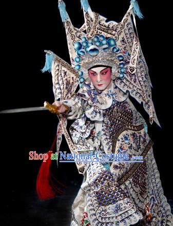 Peking Opera Wusheng Armor Costumes with Flags and Helmet