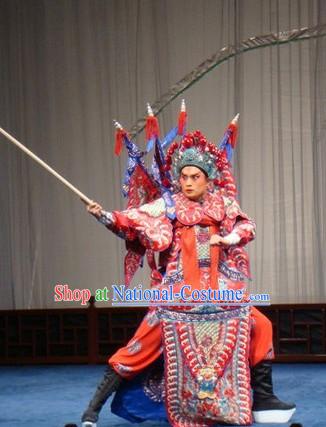 Peking Opera Wusheng Armor Costume with Flags and Helmet