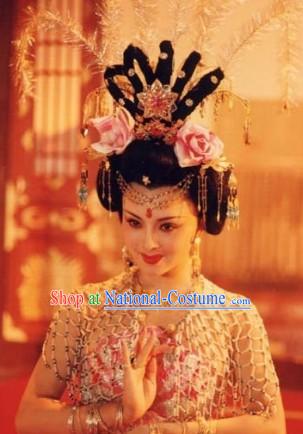 Ancient Style Tang Dynasty Yang Yuhuan Beauty Wig and Headgear