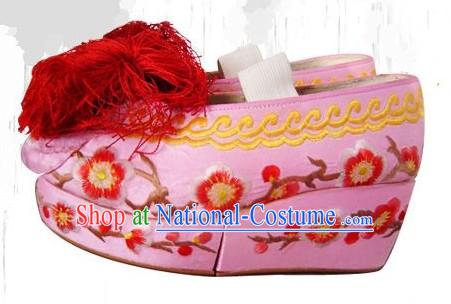 High Sole Peking Opera Embroidered Cherry Blossom Shoes for Women