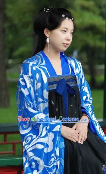 Traditional Chinese Blue and White Tang Dynasty Dress for Women