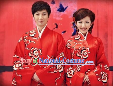 Traditional Chinese Mandarin Wedding Dress 2 Sets for Men and Women