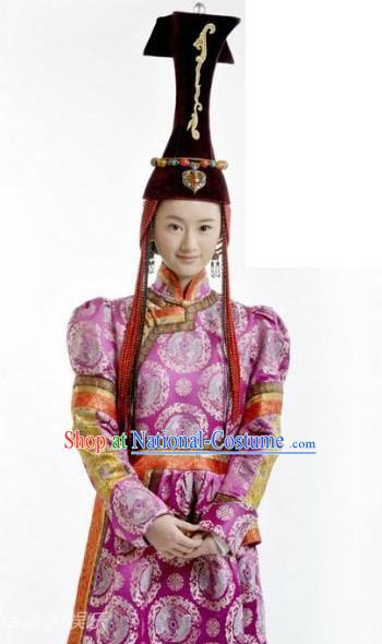 Qing Dynasty Mongolian Princess Robe and Hat for Women