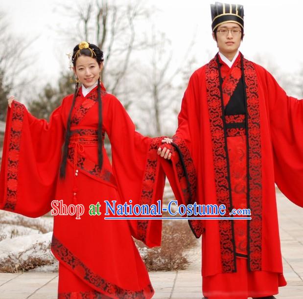 Traditional Chinese Red Wedding Dress 2 Sets for Men and Women