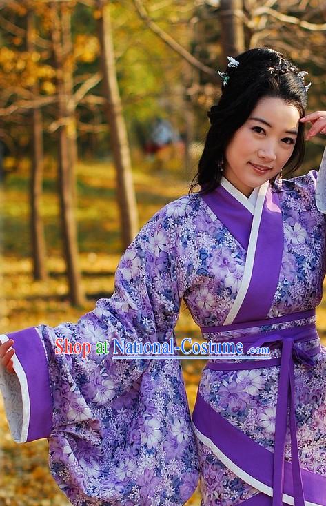 Ancient Chinese Purple Flower Hanfu Clothing