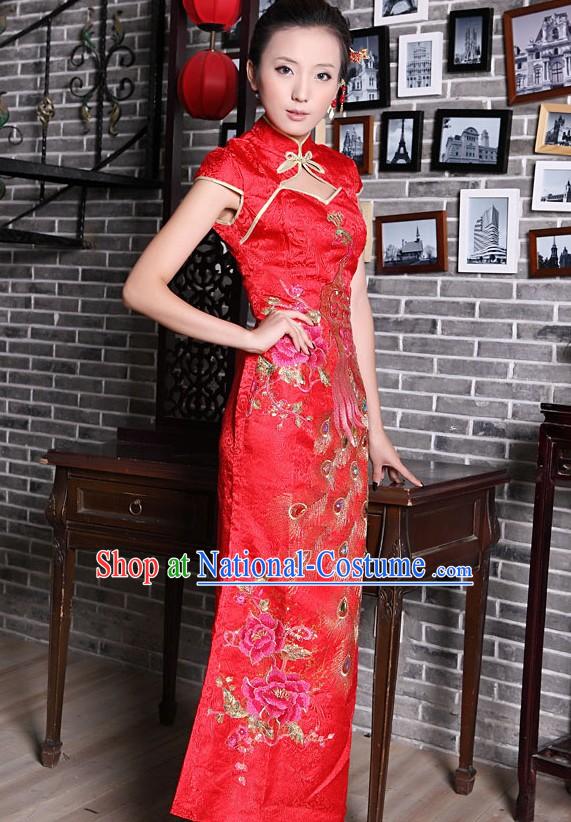 Lucky Red Chinese Wedding Phoenix Evening Dress