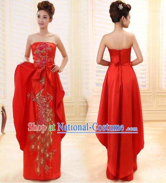 Lucky Red Chinese Wedding Phoenix Full Dress