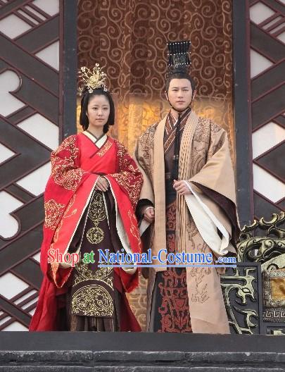 Traditional Chinese Han Emperor and Empress Wedding Dress and Headpieces