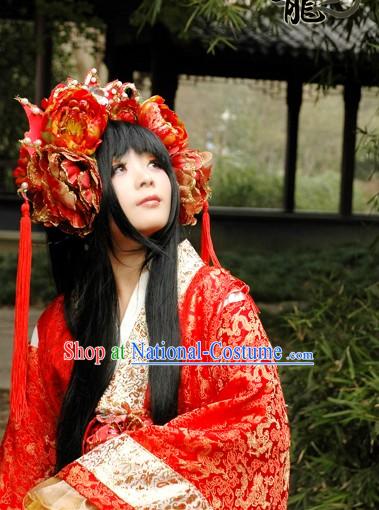 Red Dragon Princess Wedding Dress and Hair Accessories Complete Set