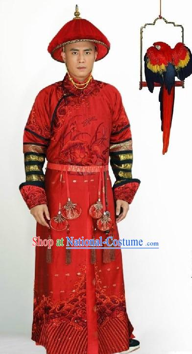 Qing Dynasty Prince Red Outfit and Hat