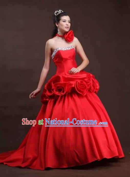 Handmade Chinese Red Wedding Wear and Bride Veil for Brides