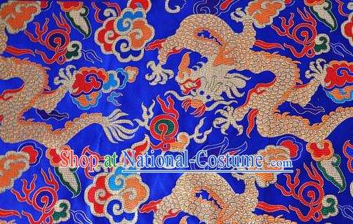 Chinese Blue Dragon Brocade Fabric