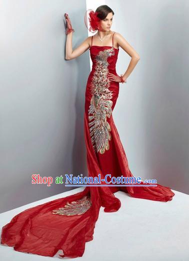 Stunning Chinese Red Wedding Phoenix Evening Wear