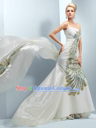 Romantic Chinese White Wedding Phoenix Evening Wear