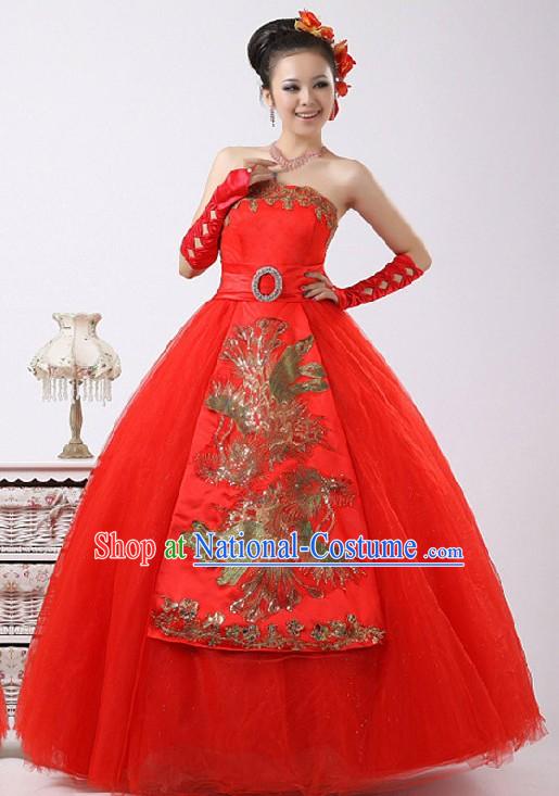 Gorgeous Chinese Lucky Red Phoenix Bride Veil Wedding Dress