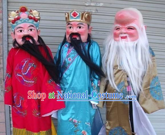 Fu Lu Shou Ancient Style Chinese Laughing Masks Costumes Three Complete Set