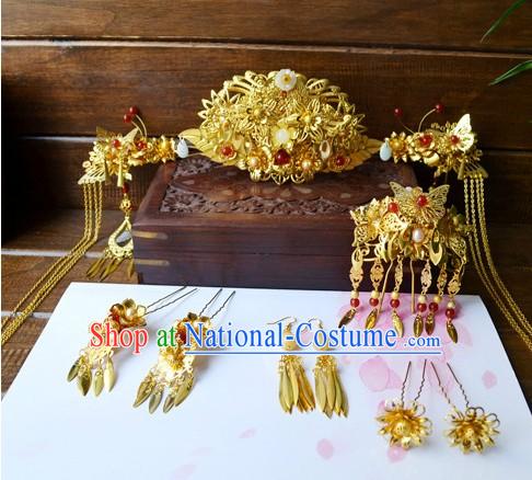 Traditional Chinese Handmade Wedding Hair Accessories Complete Set for Brides