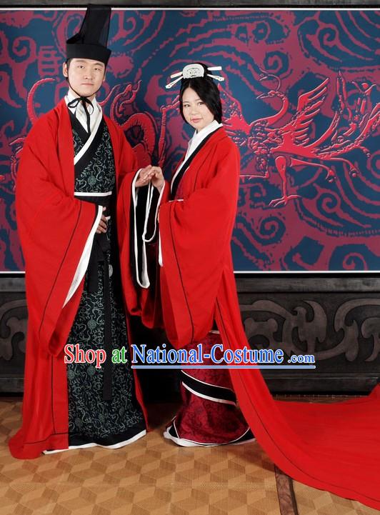 Traditional Chinese Wedding Hanfu Wear 2 Sets for Brides and Bridegrooms