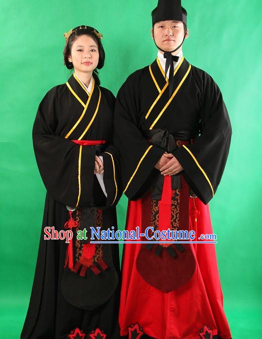 Traditional Chinese Hanfu Ceremony Clothing 2 Sets for Men and Women