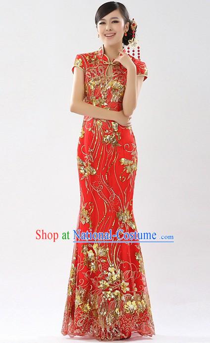 Traditional Chinese New Year Red Cheongsam