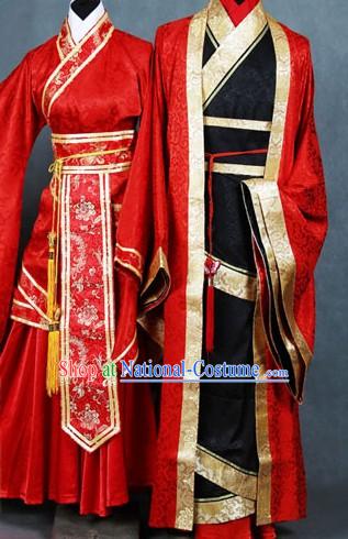 Chinese Classical Lucky Red Wedding Dress 2 Sets for Bride and Bridegroom