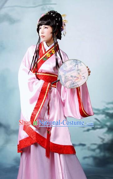 Ancient Chinese Pink Hanfu Flower Dress Complete Set