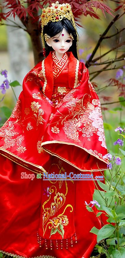 Ancient Chinese Bride Phoenix Wedding Dress and Headpiece