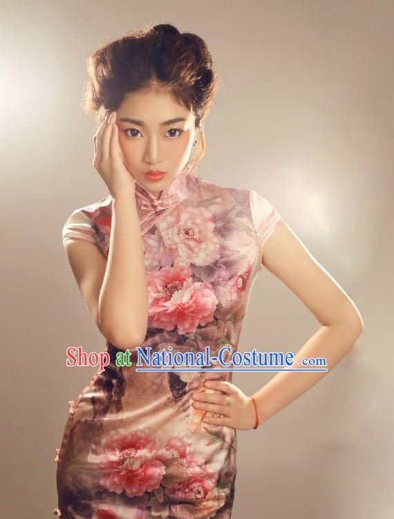 Traditional Chinese Silk Peony Cheongsam