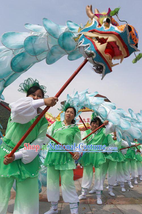 Traditional Blue Lotus Dragon Dance Costume Complete Set