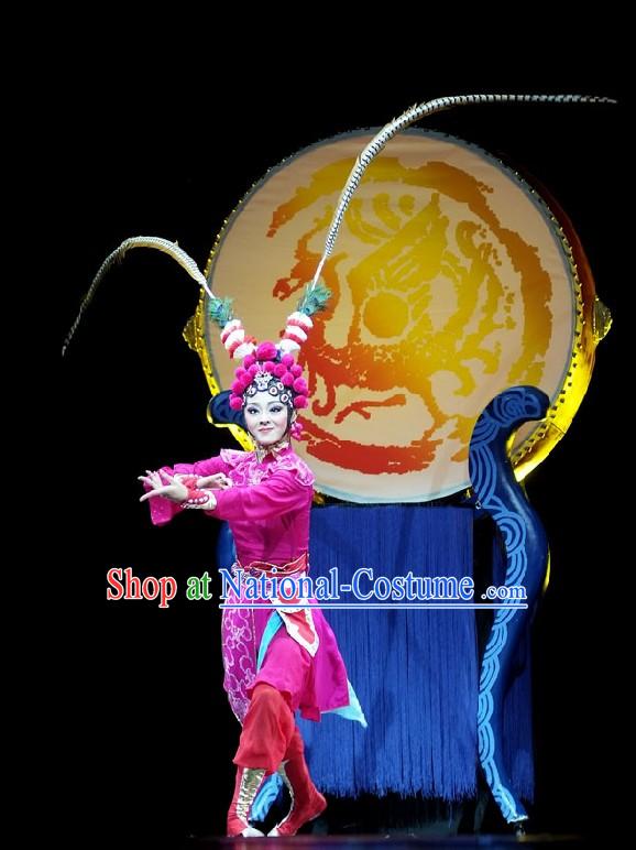 Chinese Peking Opera Dance Costume and Long Feather Hat for Women