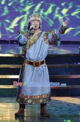 Chinese Mongolian Men Singer Clothing and Hat Set