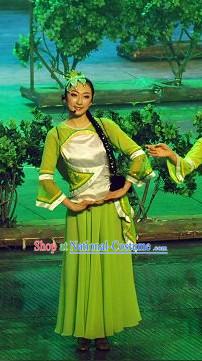 Chinese Folk Dancing Costume and Hair Decoration Set