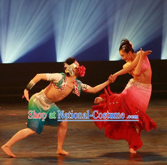 Chinese Dai Ethnic Minority Dance Costumes 2 Sets