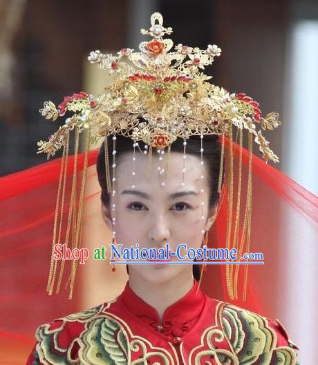 Chinese Golden Wedding Phoenix Crown _ Traditional Wedding Hat _ Ancient Wedding Hat