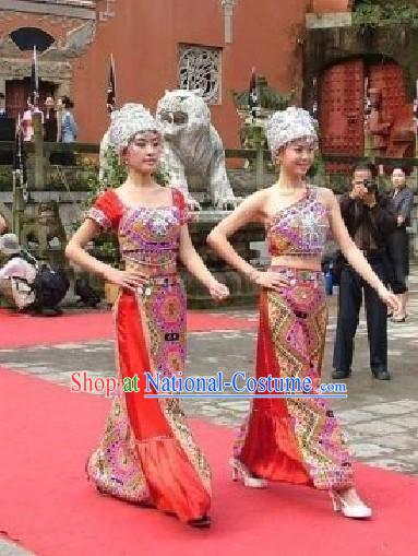 Chinese Tujia Minority Dress and Hat Set