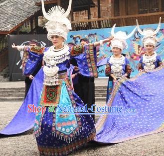 Chinese Miao Stage Performance Costume and Hat Set