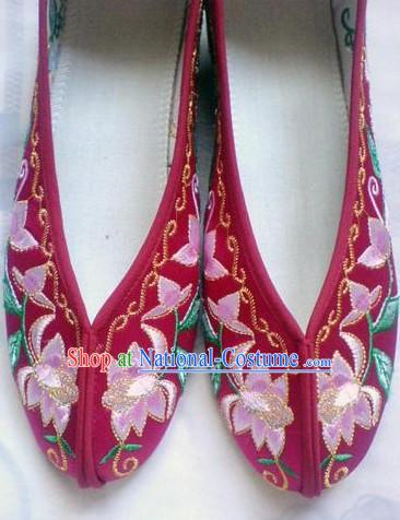 Chinese Dark Red Embroidery Shoes for Women