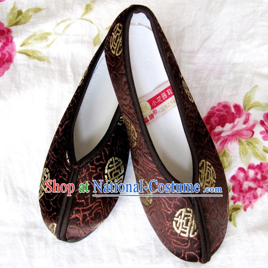 Chinese Brown Embroidery Shoes for Boys