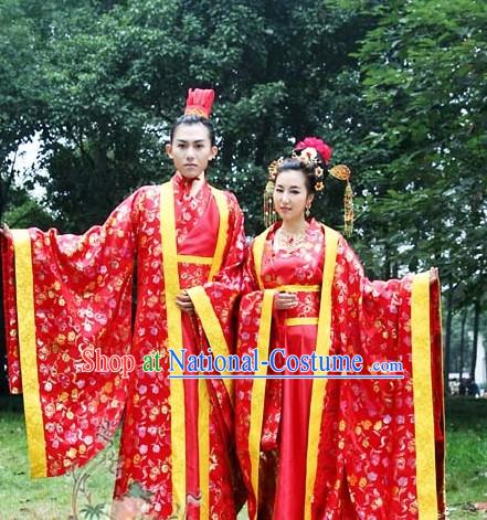 Ancient Chinese Wedding Gowns and Hats 2 Complete Sets