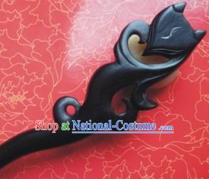 Chinese Hand Made Black Wood Fox Hairpin