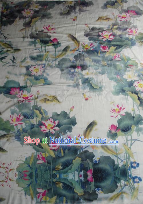 Traditional Chinese Lotus and Fish Silk Fabric