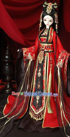 Traditional Ancient Chinese Wedding Dress, BJD Costumes Hair Accessories and Earrings Complete Set