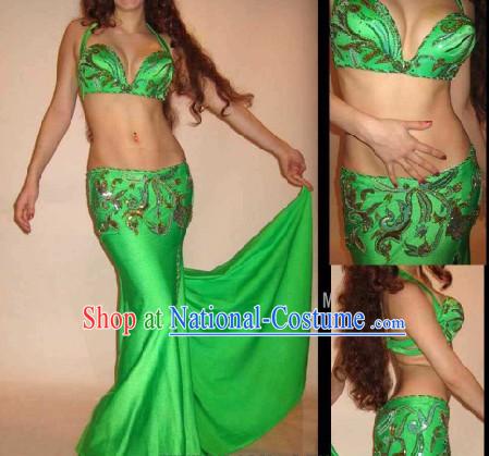 Top Green Belly Dance Costumes Complete Set for Women