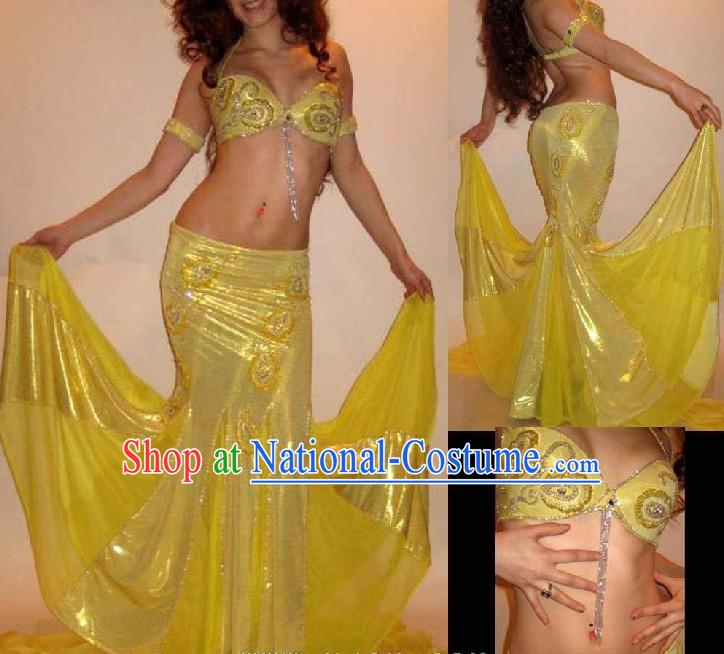 Top Yellow Belly Dance Costumes Complete Set for Women