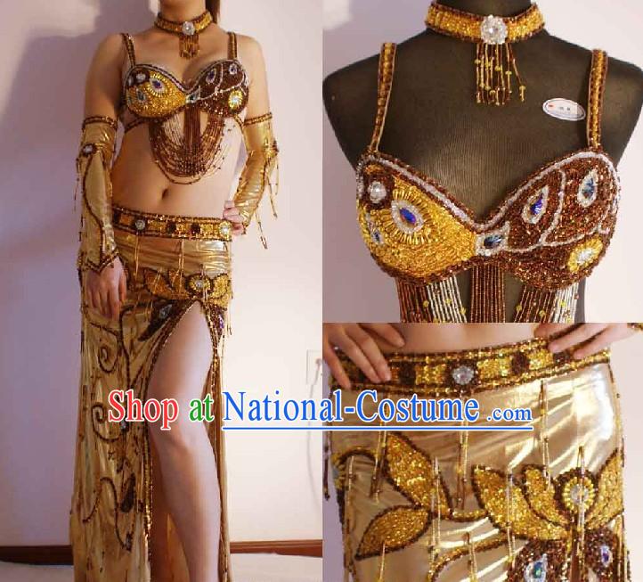 Top Golden Belly Dance Costumes Complete Set for Women